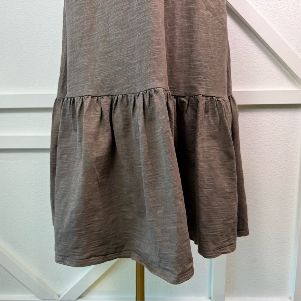 S’Edge Ruffle V-Neck Cotton Midi Dress Brown Taupe Soft Knit Tiered Hem Size M - Picture 5 of 11